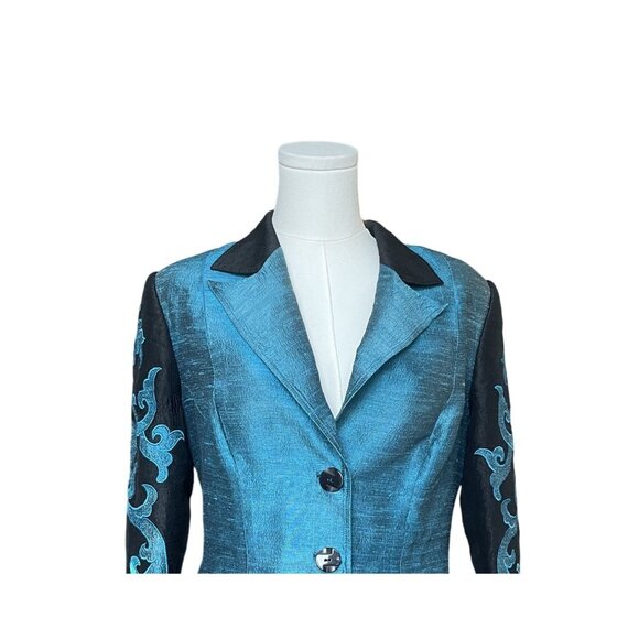 Vtg Silk Womens Blazer 12 Flame Sleeves Avante Garde Statement Bold Embroidered - Picture 2 of 9